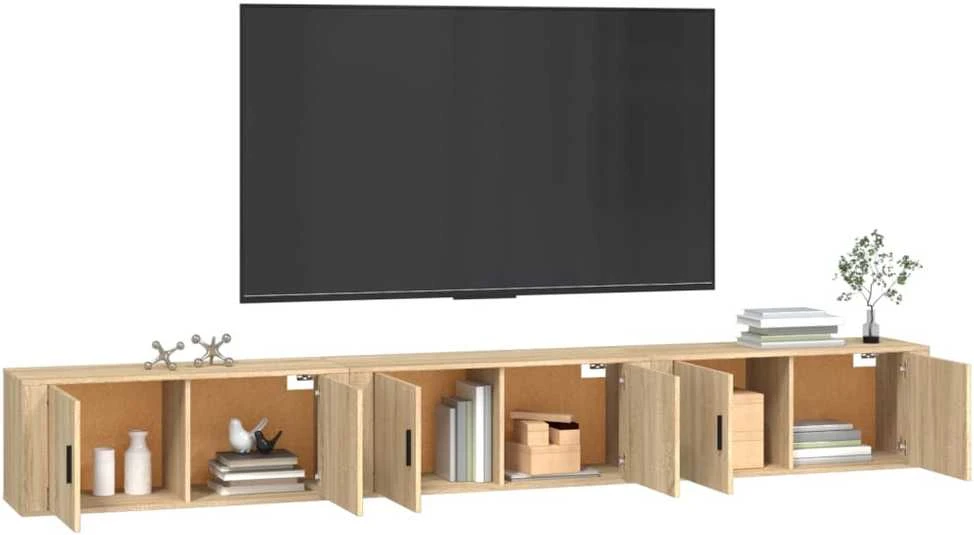 TV staliukas Sieninės televizoriaus spintelės, 3vnt., ąžuolo, 100x34,5x40cm