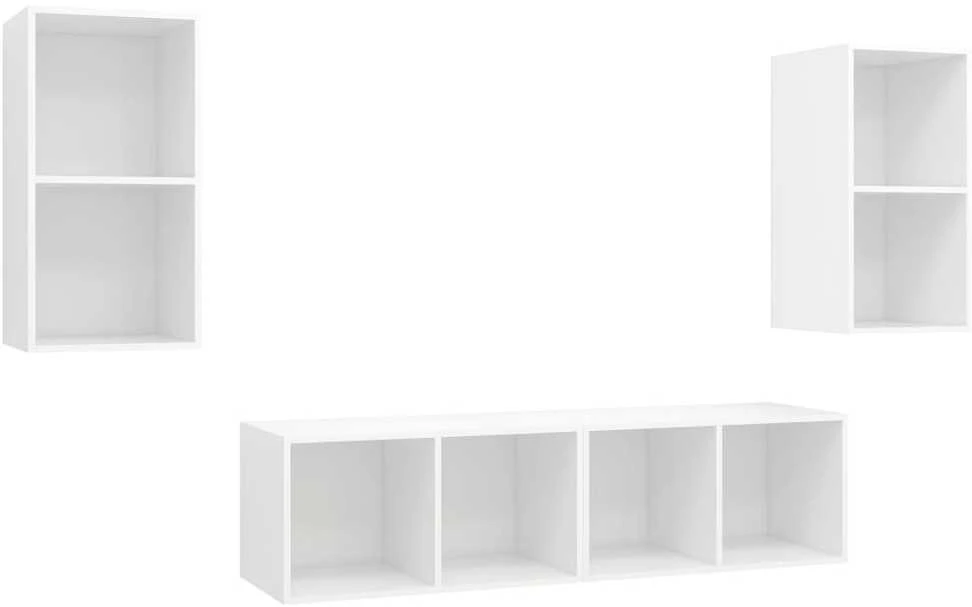 TV staliukas Sieninės televizoriaus spintelės, 4vnt., baltos, mediena