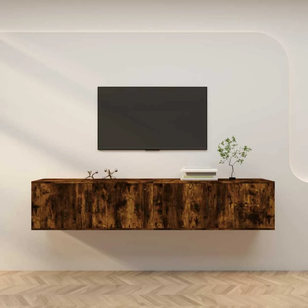 TV staliukas Sieninės TV spintelės, 2vnt., dūminio ąžuolo, 100x34,5x40cm