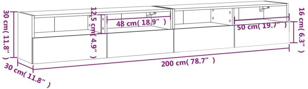 TV staliukas Sieninės TV spintelės, 2vnt., baltos, 100x30x30cm, mediena