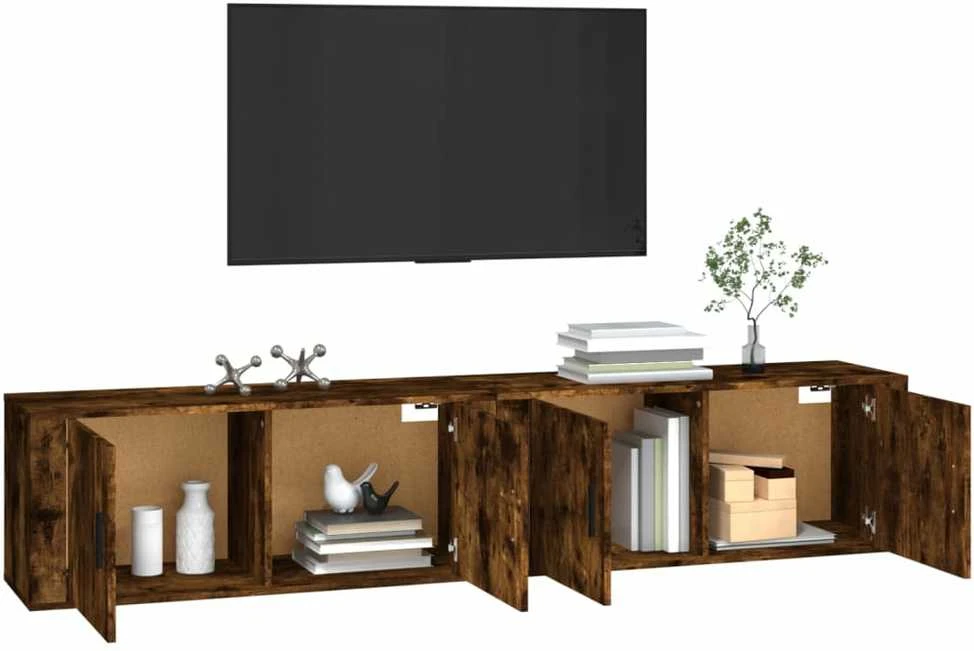 TV staliukas Sieninės TV spintelės, 2vnt., dūminio ąžuolo, 100x34,5x40cm