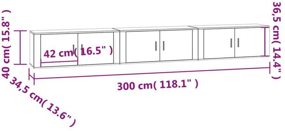 TV staliukas Sieninės TV spintelės, 3vnt., betono pilkos, 100x34,5x40cm