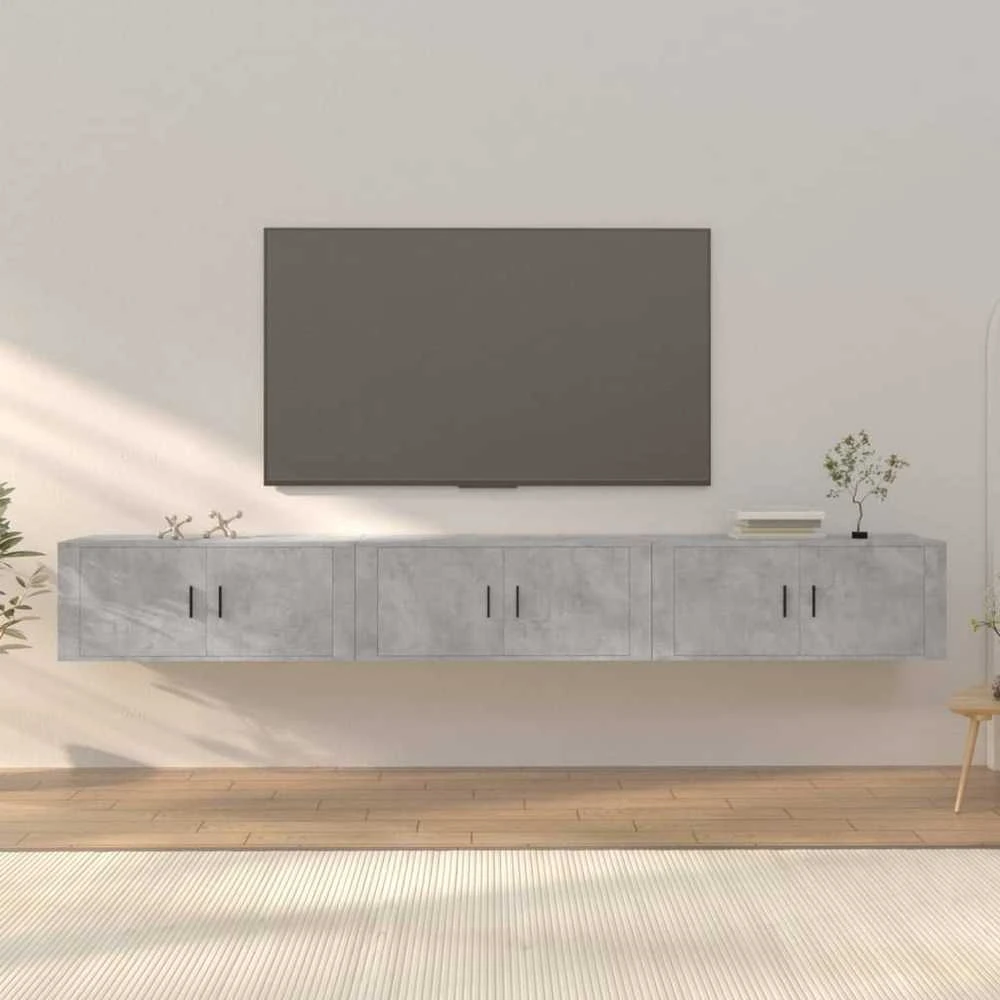 TV staliukas Sieninės TV spintelės, 3vnt., betono pilkos, 100x34,5x40cm