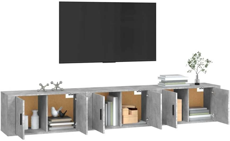 TV staliukas Sieninės TV spintelės, 3vnt., betono pilkos, 80x34,5x40cm