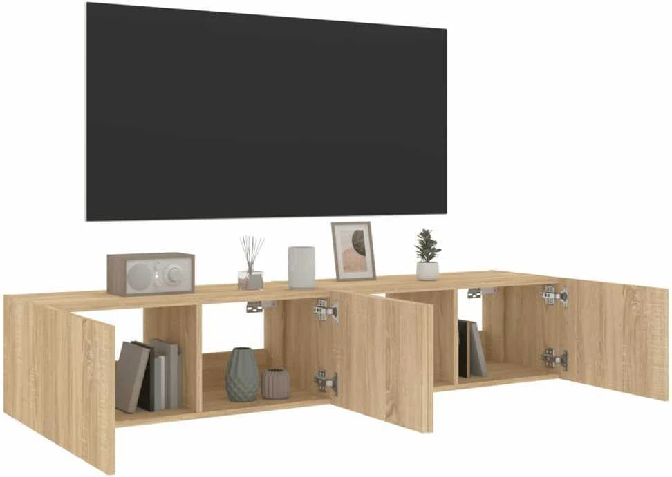 TV staliukas Sieninės TV spintelės su LED, 2vnt., sonoma ąžuolo, 80x35x31cm