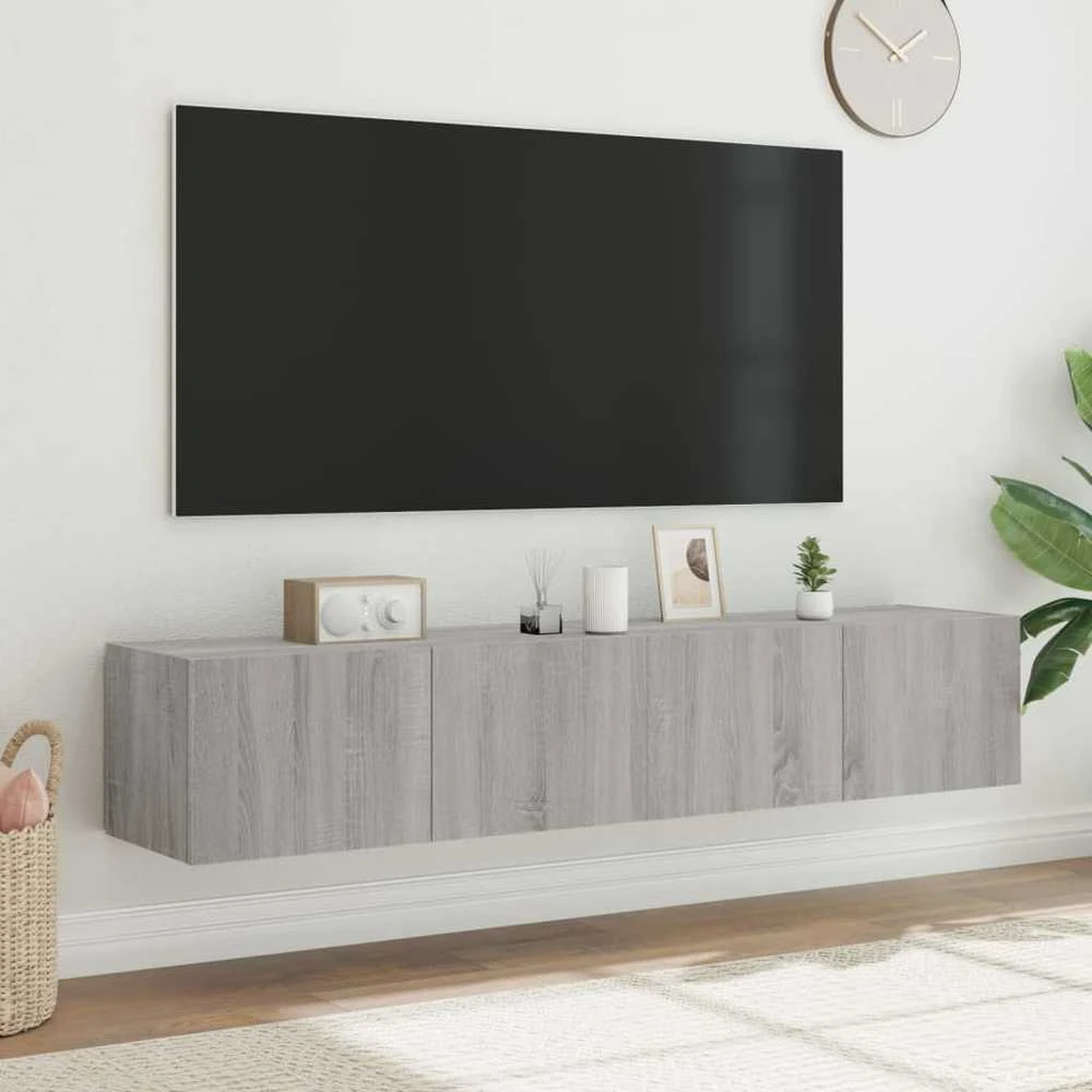 TV staliukas Sieninės TV spintelės su LED, 2vnt., pilkos ąžuolo, 80x35x31cm