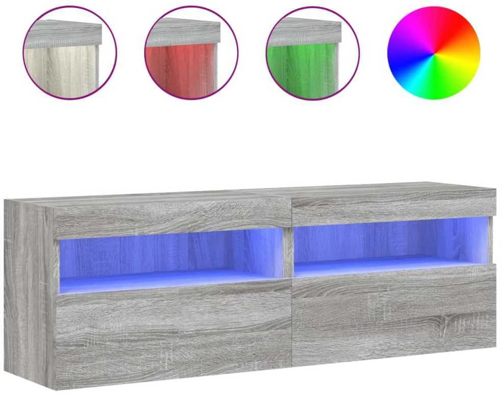 TV staliukas Sieninės TV spintelės su LED, 2vnt., pilka ąžuolo, 60x30x40cm