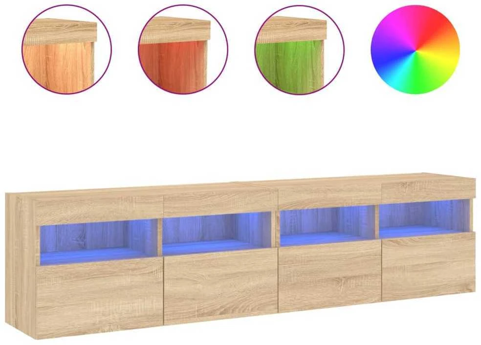 TV staliukas Sieninės TV spintelės su LED, 2vnt., sonoma ąžuolo, 80x30x40cm