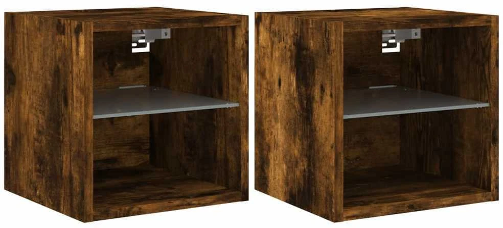 TV staliukas Sieninės TV spintelės su LED, 2vnt., dūminės, 30x28,5x30cm