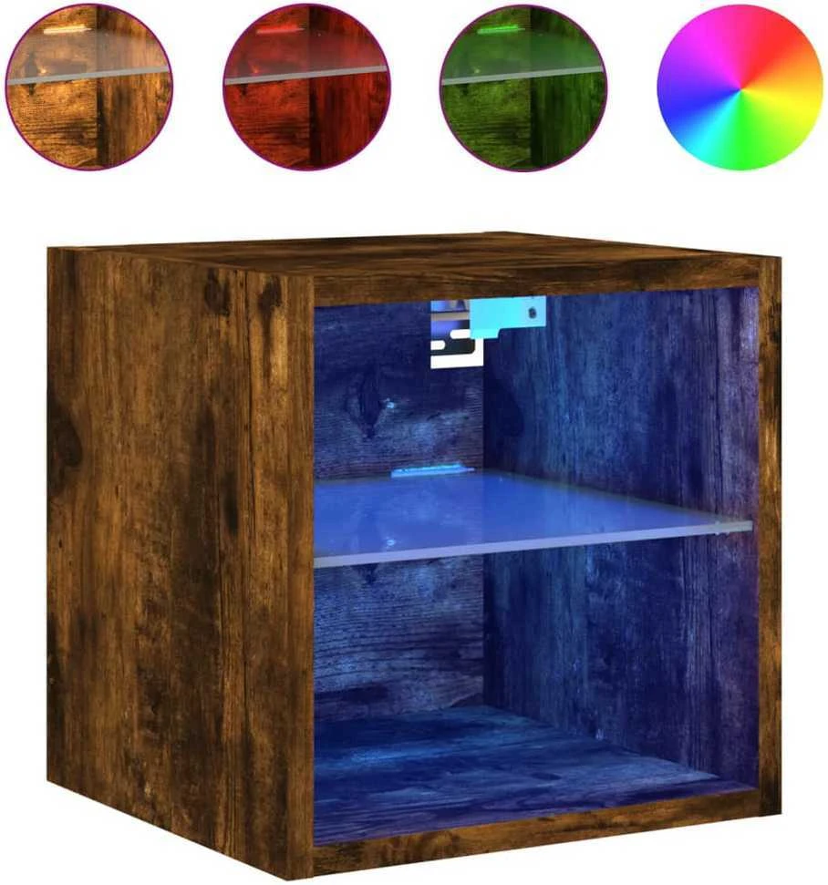 TV staliukas Sieninės TV spintelės su LED, 2vnt., dūminės, 30x28,5x30cm