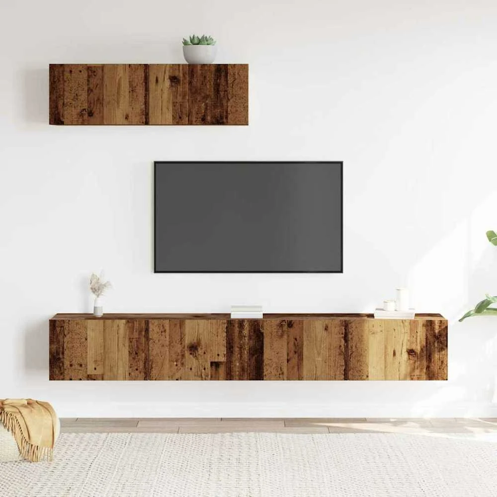 TV staliukas Sieninis televizoriaus spintelės komplektas, 3 dalių