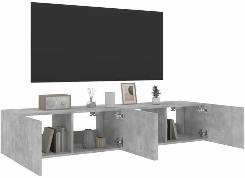 TV staliukas Sieninės TV spintelės su LED, 2vnt., betono pilkos, 80x35x31cm