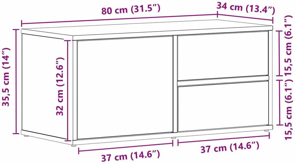 TV staliukas Televizoriaus spintelė 80 x 34 x 36 cm Juodas ąžuolas