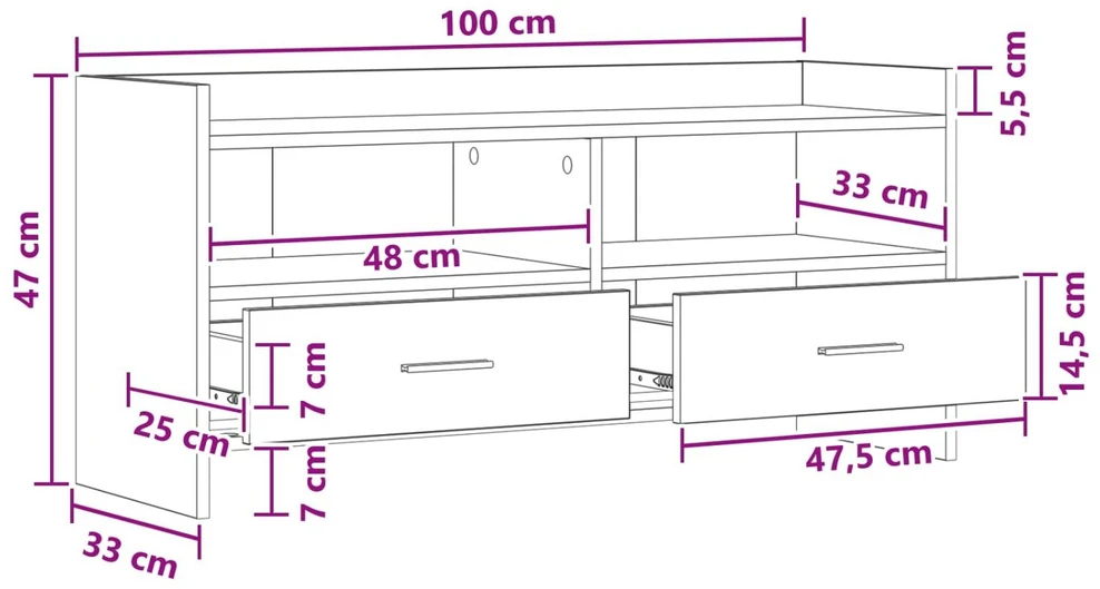 TV staliukas Televizoriaus spintelė 100 x 33 x 47 cm Sonoma ąžuolas