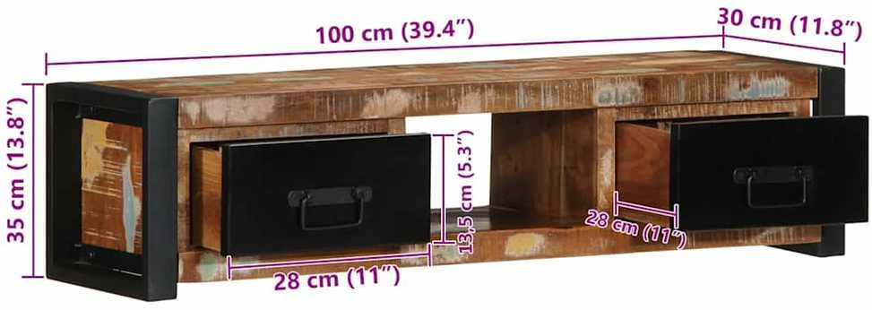TV staliukas televizoriaus spintelė 100x30x25 cm Regeneruota medžio masyva