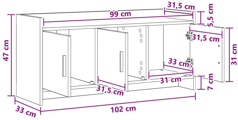 TV staliukas Televizoriaus spintelė 102 x 33 x 47 cm Dūminio ąžuolo