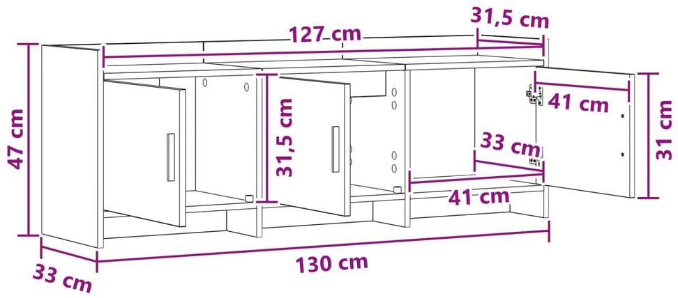 TV staliukas Televizoriaus spintelė 130 x 33 x 47 cm Sonoma ąžuolas