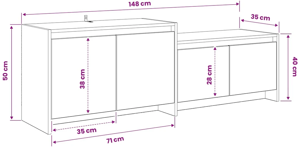 TV staliukas Televizoriaus spintelė 147 x 35 x 50 cm Artisano ąžuolo