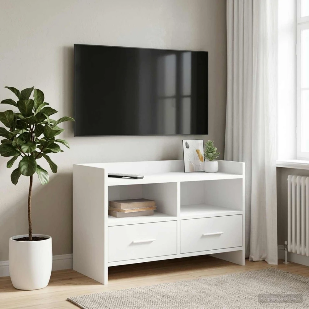 TV staliukas Televizoriaus spintelė 71,5 x 33 x 47 cm Balta Apdirbta mediena