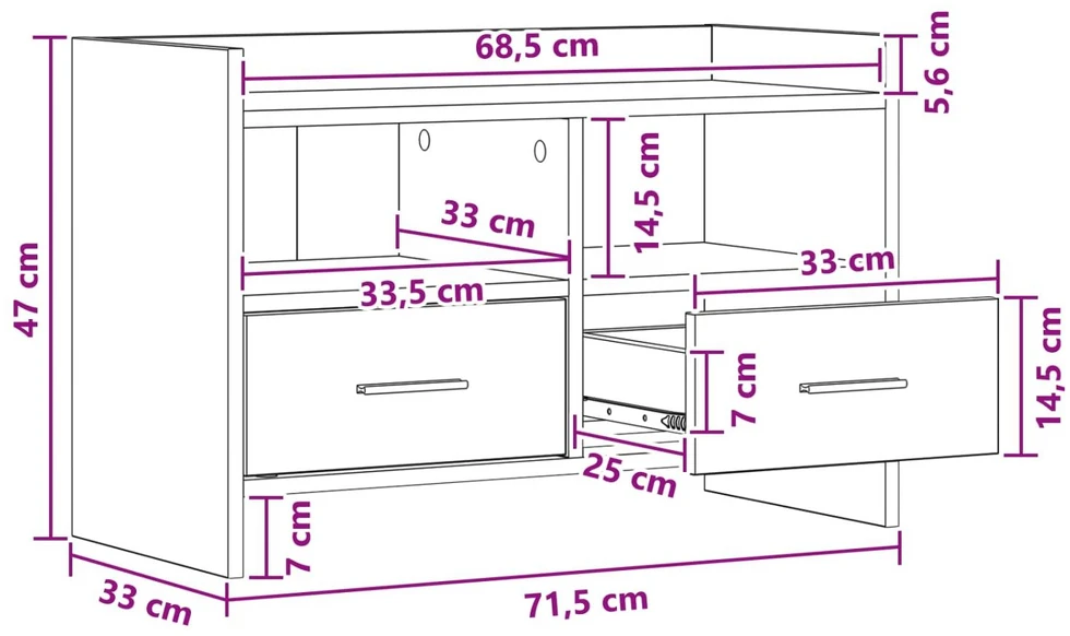TV staliukas Televizoriaus spintelė 71,5 x 33 x 47 cm Pilka Sonoma