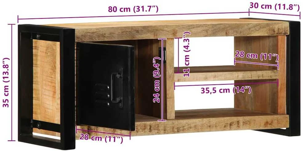 TV staliukas televizoriaus spintelė 80x30x35 cm Masyvus Rough Wood Mango