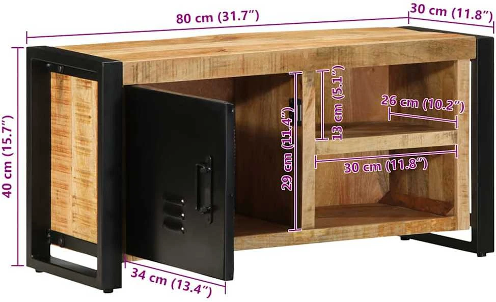 TV staliukas televizoriaus spintelė 80x30x40 cm Masyvus Rough Wood Mango