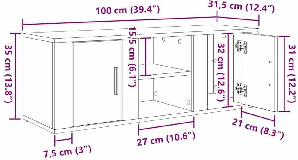 TV staliukas Televizoriaus spintelė 100 x 31,5 x 35 cm Amatininkų ąžuolas