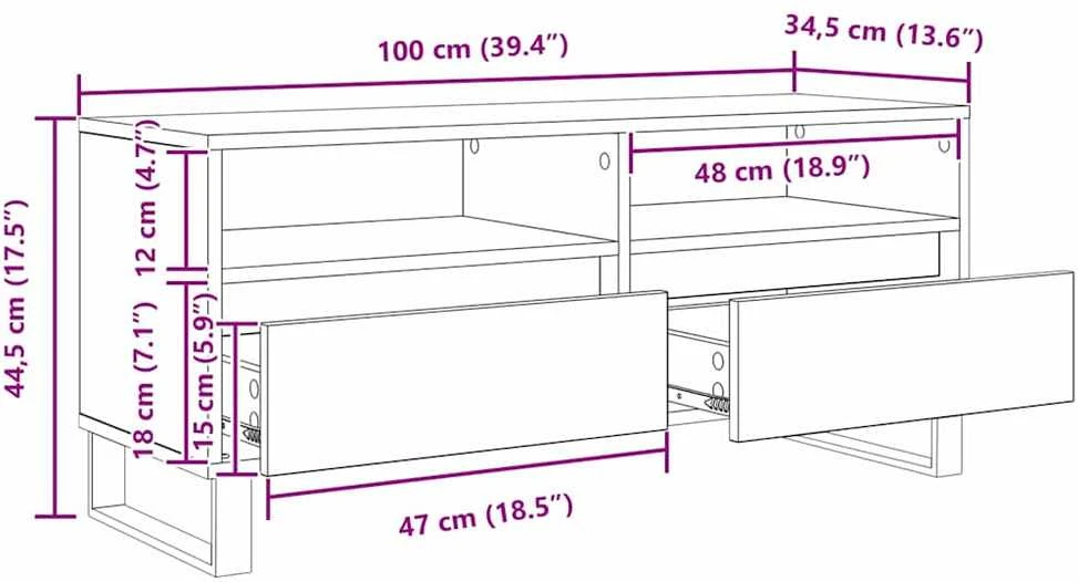 TV staliukas Televizoriaus spintelė 100 x 34,5 x 44,5 cm Amatininkų ąžuolas