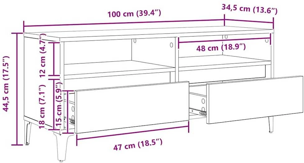 TV staliukas Televizoriaus spintelė 100 x 34,5 x 44,5 cm Amatininkų ąžuolas