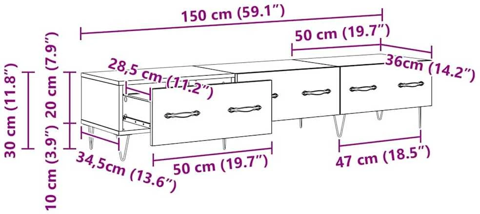 TV staliukas Televizoriaus spintelė 150 x 36 x 30 cm artisano ąžuolo