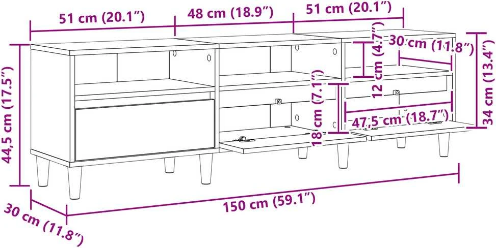TV staliukas Televizoriaus spintelė 150 x 30 x 45 cm Amatininkų ąžuolas