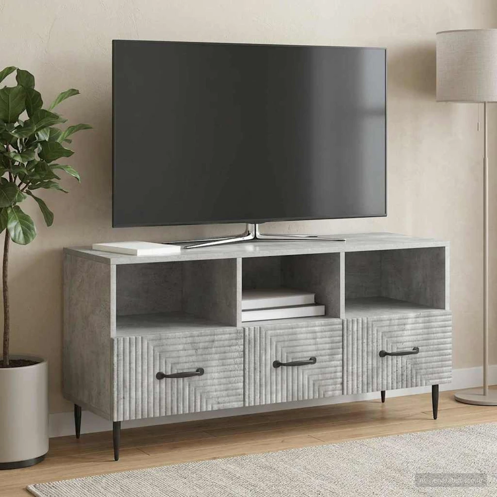 TV staliukas Televizoriaus spintelė Betono pilka 102 x 34,5 x 50 cm