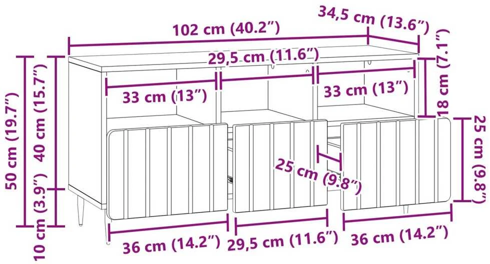 TV staliukas Televizoriaus spintelė Betono pilka 102 x 34,5 x 50 cm
