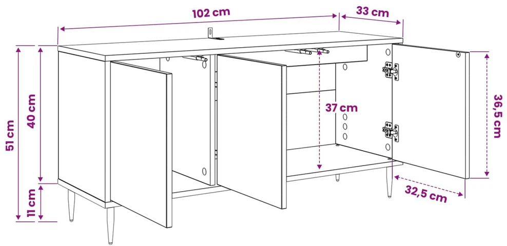 TV staliukas Televizoriaus spintelė BONN 102 x 33 x 51 cm Juodojo ąžuolo