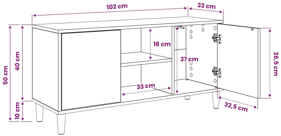 TV staliukas Televizoriaus spintelė BORNE 102 x 33 x 50 cm Sonoma ąžuolo