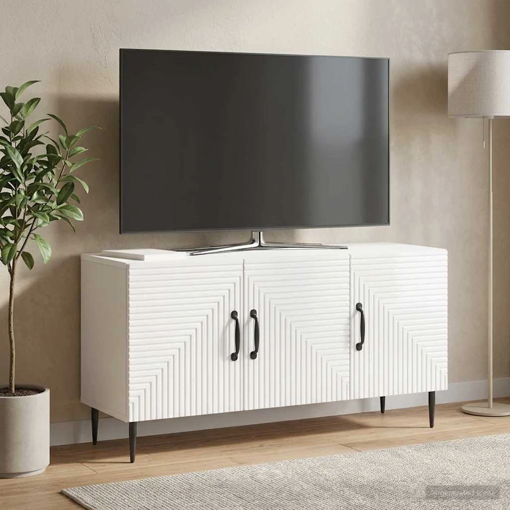 TV staliukas Televizoriaus spintelė Itin blizgi balta 99 x 34,5 x 50 cm