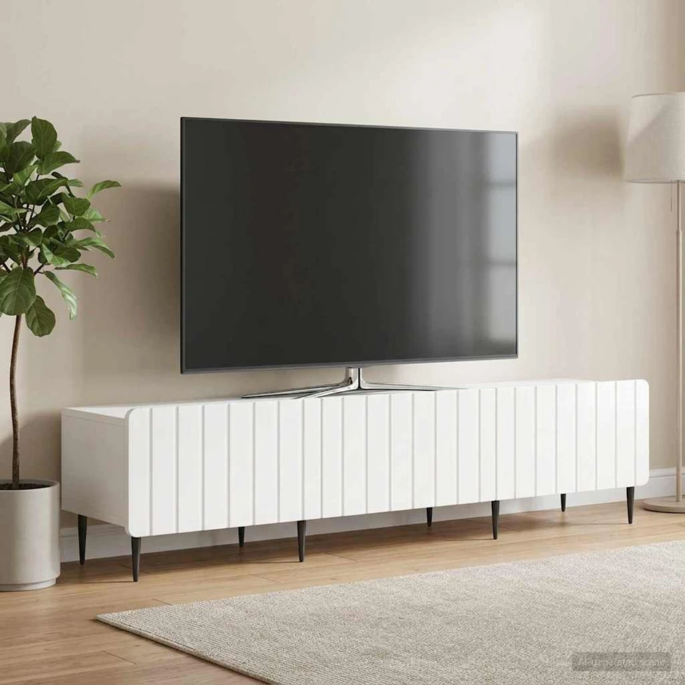 TV staliukas Televizoriaus spintelė Itin blizgi balta 147 x 34,5 x 32 cm