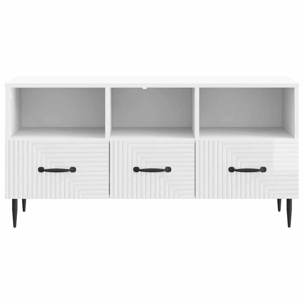 TV staliukas Televizoriaus spintelė Itin blizgi balta 102 x 34,5 x 50 cm