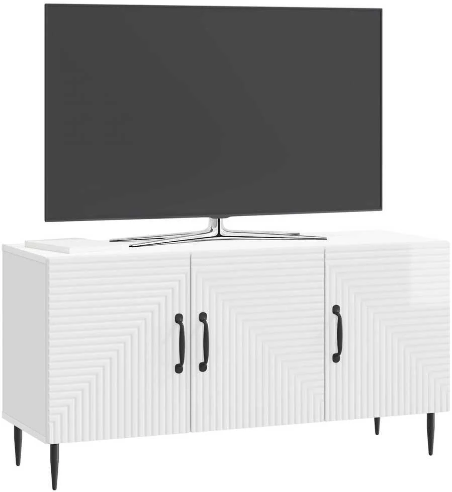 TV staliukas Televizoriaus spintelė Itin blizgi balta 99 x 34,5 x 50 cm