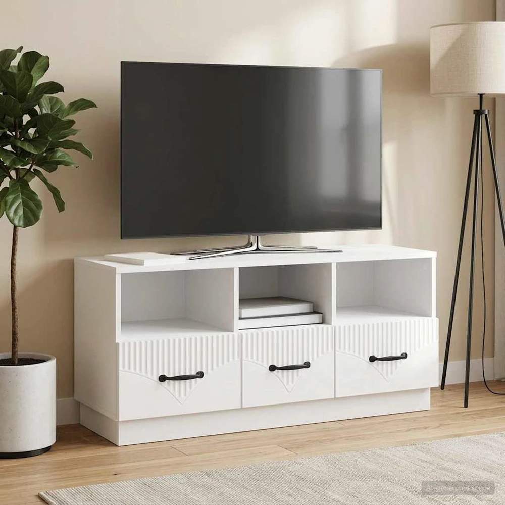 TV staliukas Televizoriaus spintelė Itin blizgi balta 102 x 34,5 x 47 cm