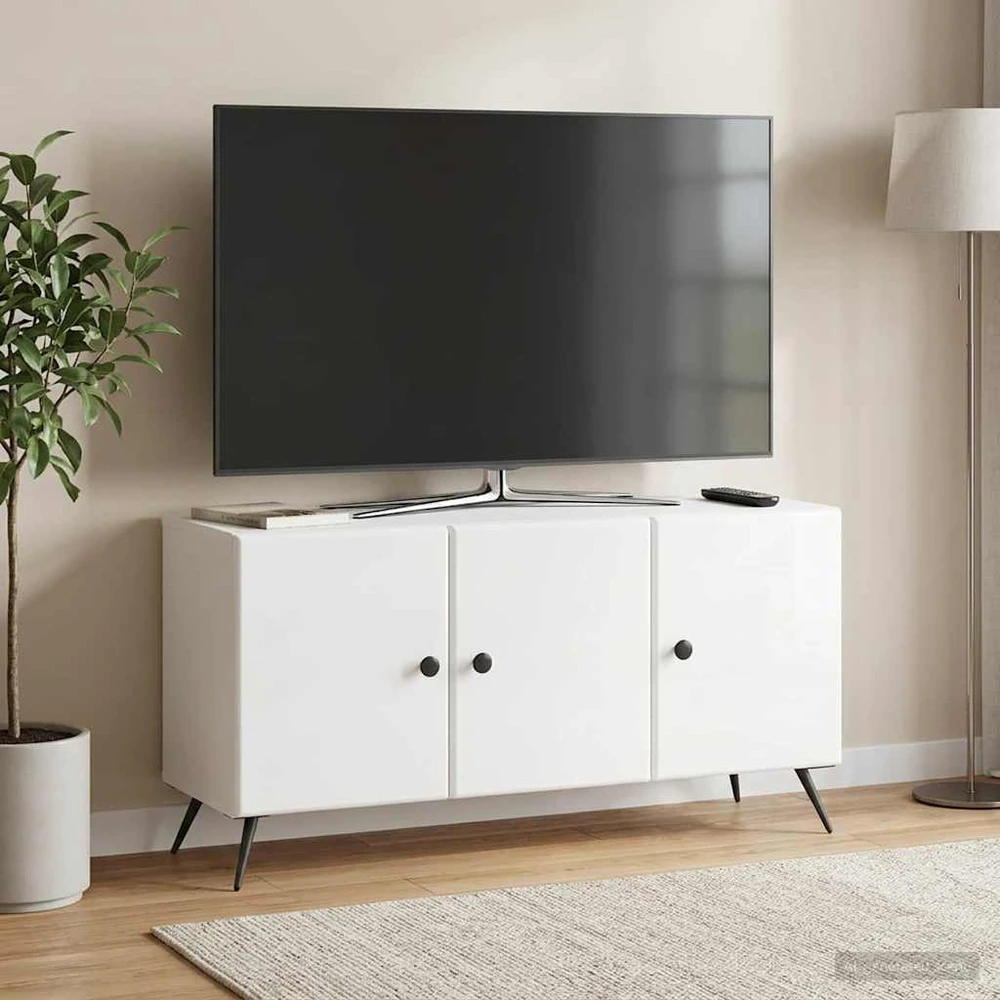 TV staliukas Televizoriaus spintelė Itin blizgi balta 99 x 34,5 x 50 cm