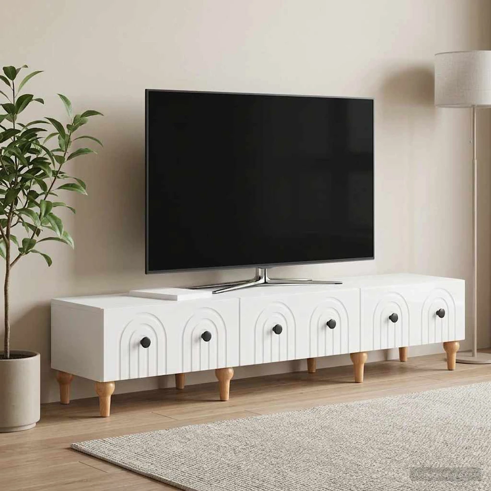 TV staliukas Televizoriaus spintelė Itin blizgi balta 147 x 34,5 x 30 cm