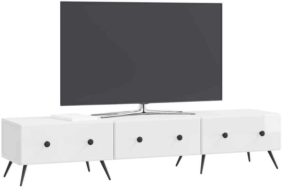 TV staliukas Televizoriaus spintelė Itin blizgi balta 147 x 34,5 x 30 cm