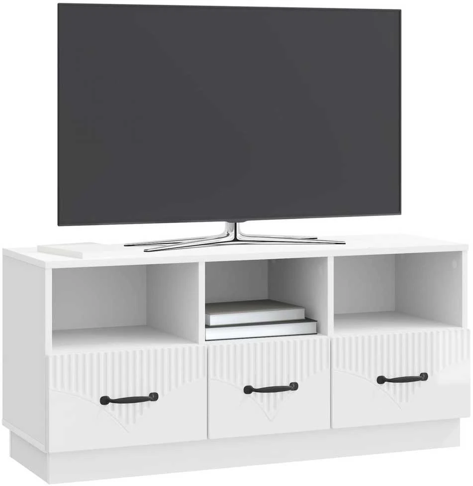 TV staliukas Televizoriaus spintelė Itin blizgi balta 102 x 34,5 x 47 cm
