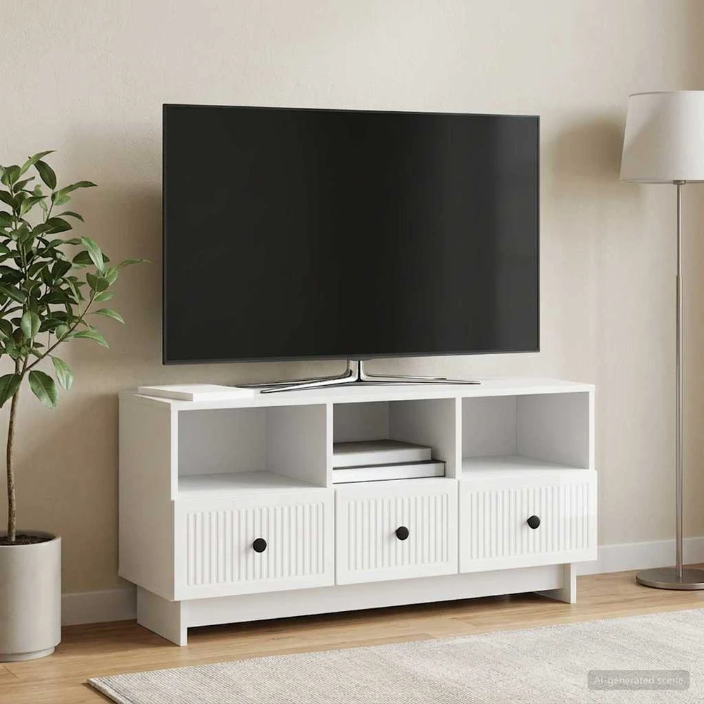 TV staliukas Televizoriaus spintelė Itin blizgi balta 102 x 34,5 x 50 cm