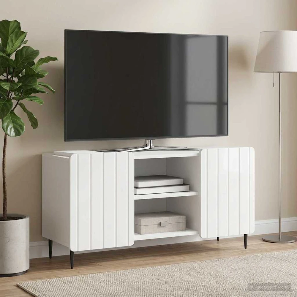 TV staliukas Televizoriaus spintelė 102 x 34,5 x 52 cm Itin blizgi balta