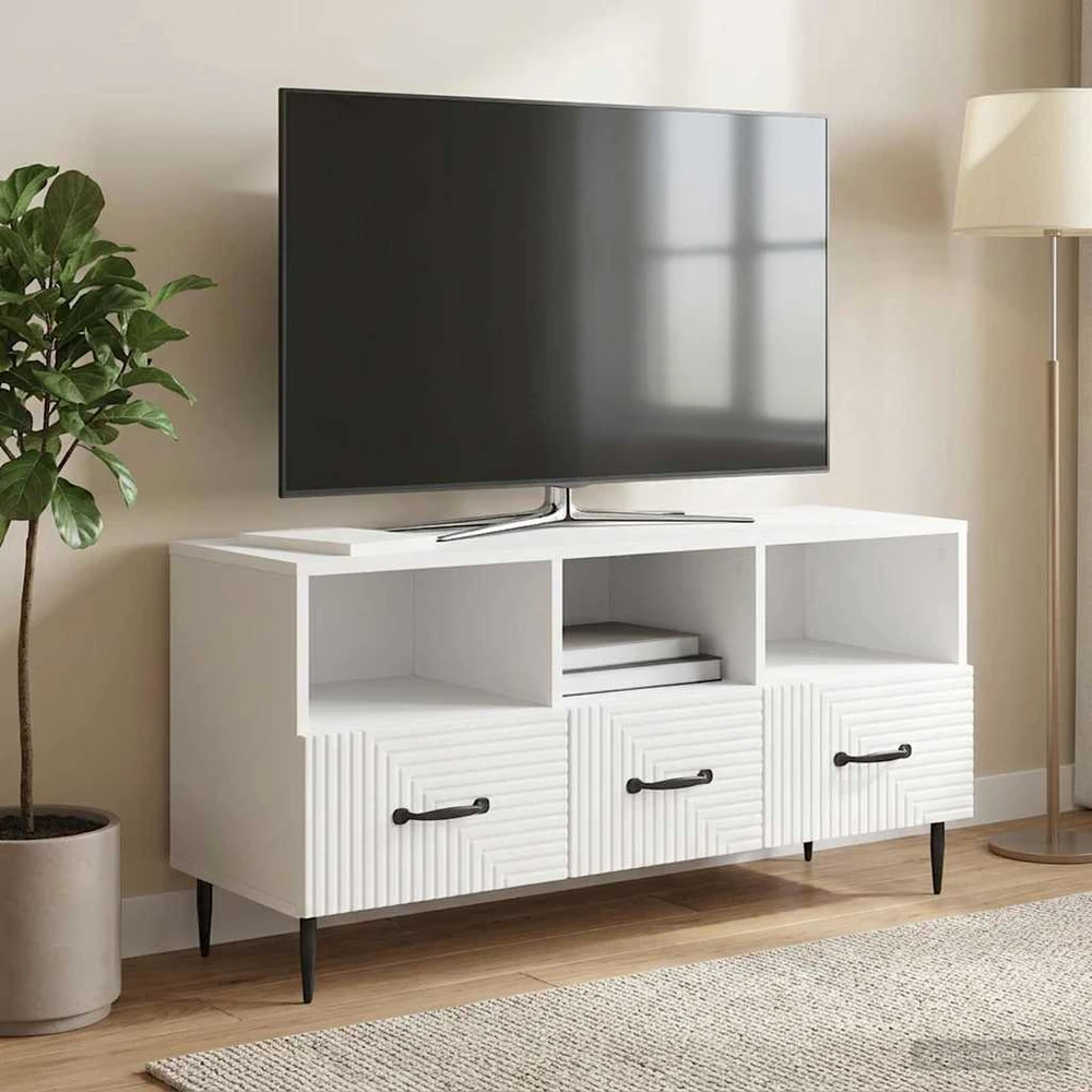 TV staliukas Televizoriaus spintelė Itin blizgi balta 102 x 34,5 x 50 cm