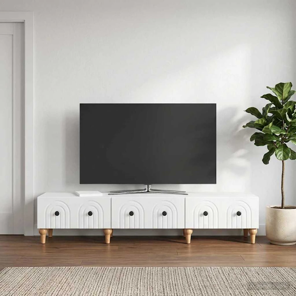 TV staliukas Televizoriaus spintelė Itin blizgi balta 147 x 34,5 x 30 cm