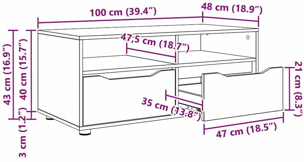 TV staliukas Televizoriaus spintelė 100 x 48 x 43 cm Juoda Apdirbta mediena