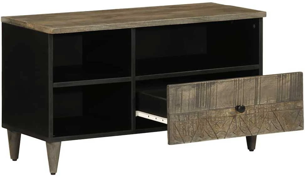 TV staliukas Televizoriaus spintelė, juoda, 80x33x46cm, mango masyvas
